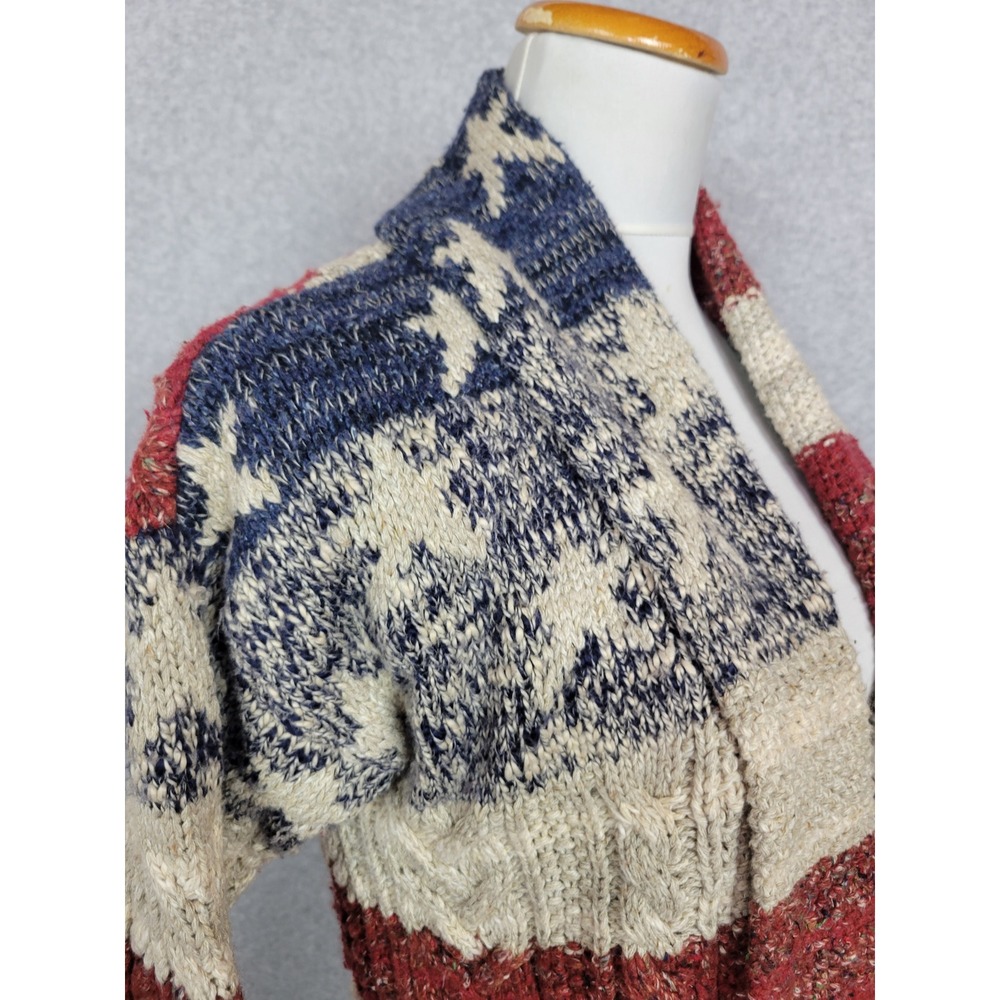 Denim & Supply Ralph Lauren American Flag Cable Knit Shawl Cardigan XS Red White - Picture 3 of 11